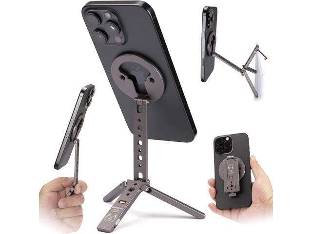 Magnetic Tripod for iPhone 12/13/14/15/16 & MagSafe Cases Handy Phone Stand 20 N52 Magnets Inside, Cold Shoe Mount, 1/4' Screw & Foldable Hook