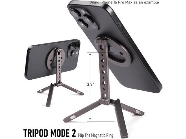 Magnetic Tripod for iPhone 12/13/14/15/16 & MagSafe Cases Handy Phone Stand 20 N52 Magnets Inside, Cold Shoe Mount, 1/4' Screw & Foldable Hook