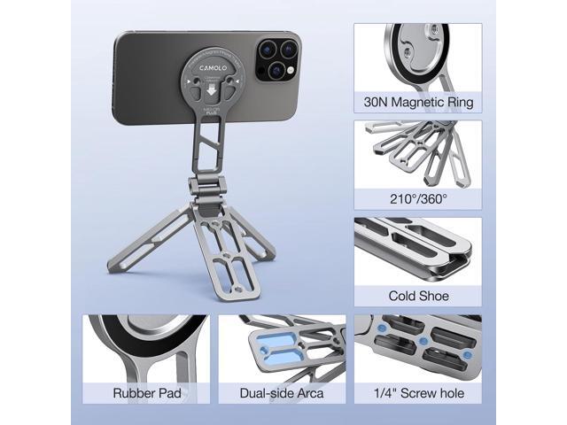 Magnetic Pocket Phone Tripod Foldable Compatible with Magsafe for iPhone 15/14/13/12 Plus Pro Max Series, MG-05 Plus Cell Phone Tripod Mount Handle...