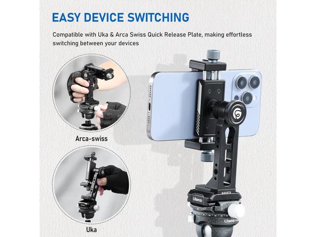 Ulanzi MA53 Smartphone Tripod Adapter, Arca Swiss/Uka Port, 2 Cold Shoe, 360 Metal Phone Tripod Adapter, iPhone Samsung Holder for Photo Video...