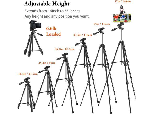 55'' Camera Tripod with Travel Bag, Cellphone Tripod with Remote, Aluminum Portable Travel Tripod Stand with Phone Mount for...