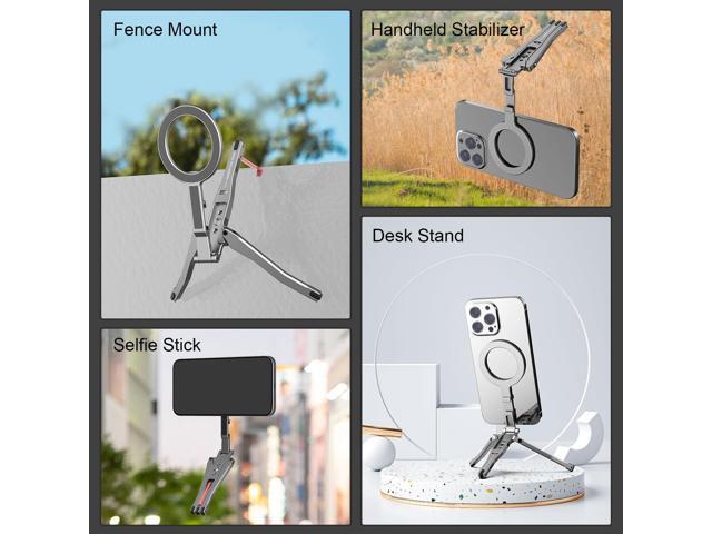 Magnetic Pocket Phone Tripod Aluminium Mini Desktop Foldable Magnetic Handheld Compatible for iPhone 16/15/14/13/12 Plus Pro Max,1/4' Tripod Phone...