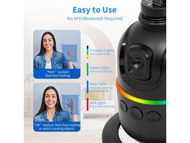 KozyOne Auto Face/Body Tracking Tripod, No App Required, 360° Rotation Phone Holder with Fill Light, Auto Tracking Phone Stand, Smart Gesture...