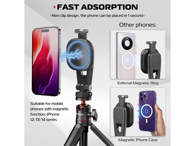 ULANZI Magnetic iPhone Tripod Mount MA23, Magnet Phone Holder Adapter Tripod Attachment Compatible with MagSafe Only for iPhone 12 13 14 15 16 Plus...