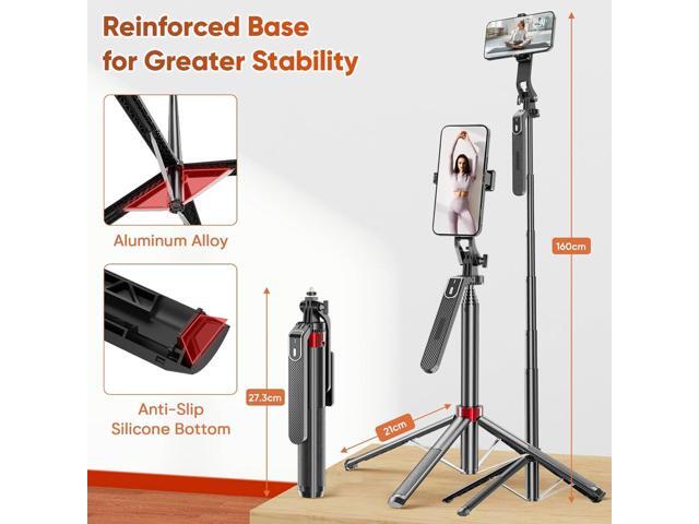 62' Phone Tripod for iPhone,Selfie Stick Tripod with Remote,Cell Phone Quadripod with Handheld Stabiliser for Video Recording,Compatible with Cell...
