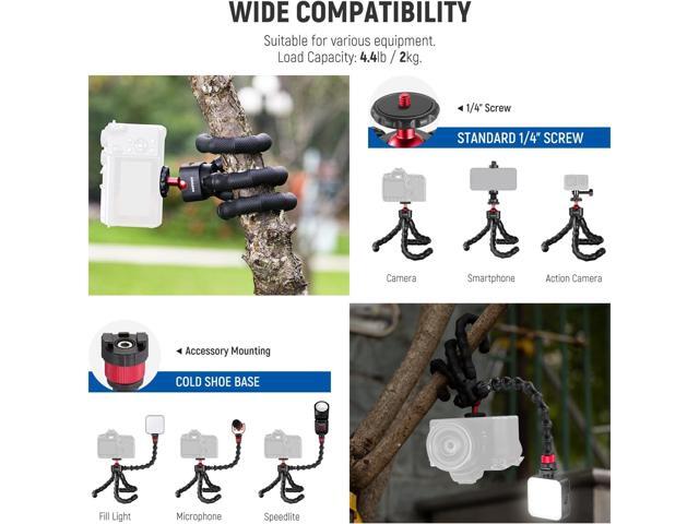 NEEWER T91 Flexible Tripod for iPhone Mini Cellphone Tripod Stand for Vlog, Magic Arms/Shutter/Phone Clamp/Action Camera Mount Compatible with GoPro