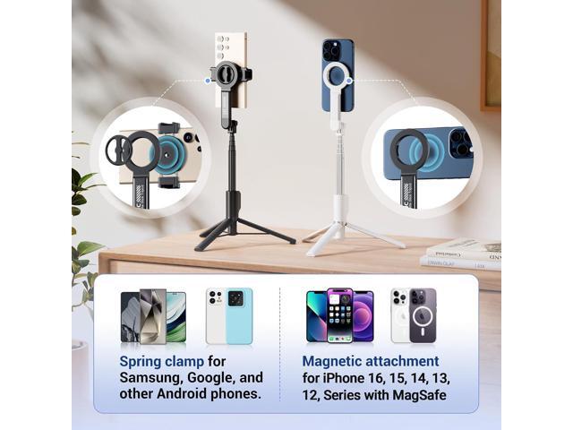 Magnetic Phone Tripod Selfie Stick, 40.9 Extendable Cell Phone Tripod Stand for iPhone 16 15 14 13 12 MagSafe Phone Case with Clamp & Wireless...