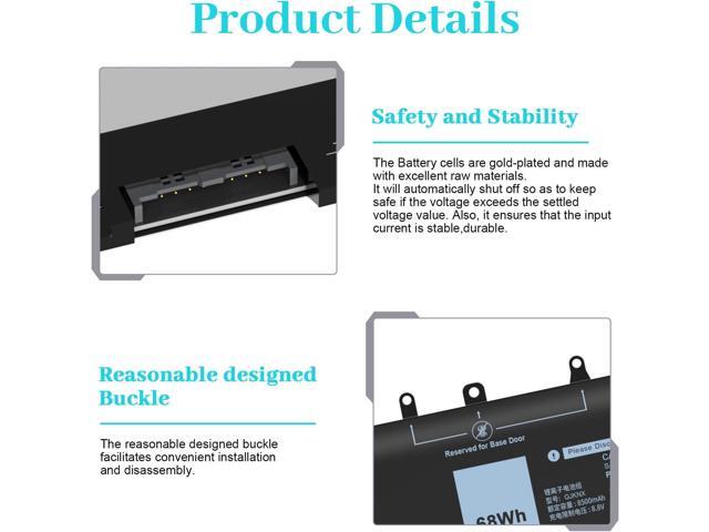 68WH GJKNX Battery Replacement for Dell Latitude 5480 5580 5490 5491 5580 5590 5591 5280 5288 5488 5495 E5480 E5580 E5490 E5590 Precision 15 3520...
