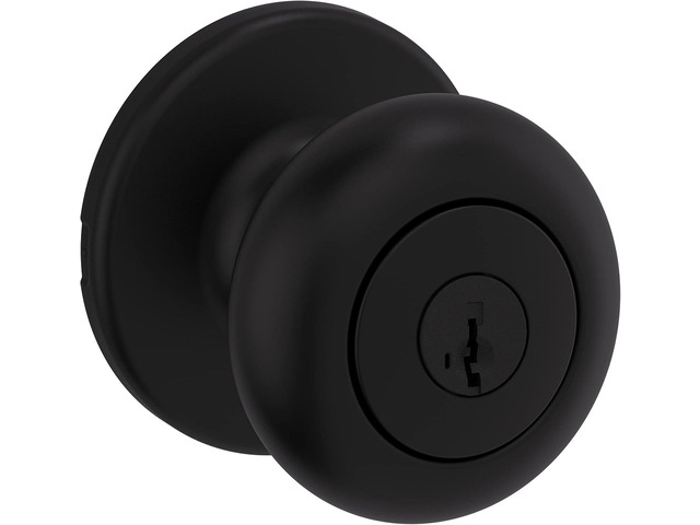 Kwikset Cove Entry Door Knob with Lock and Key, Secure Keyed Handle Exterior Doorknob, Front Entrance and Bedroom, Matte Black, Pick Resistant...