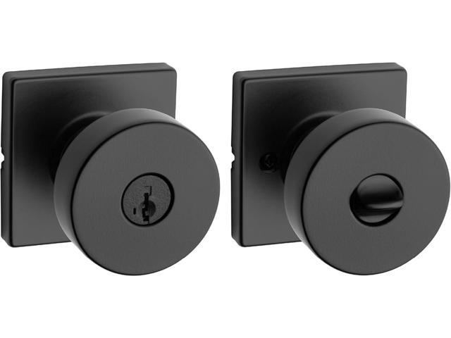 Kwikset Pismo Entry Door Knob with Lock and Key, Secure Keyed Handle Exterior, Front Entrance and Bedroom, Matte Black, Pick Resistant SmartKey...
