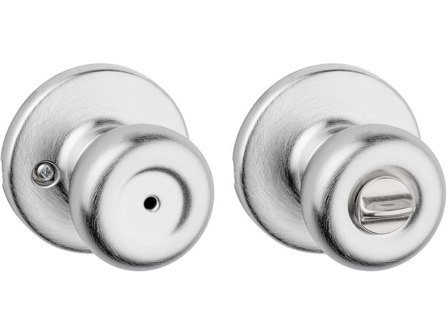 Kwikset Tylo Interior Privacy Door Knob with Lock, Door Handle For Bathroom and Bedroom, Satin Chrome Keyless Turn Lock Doorknob, 1 Count (Pack of 1)