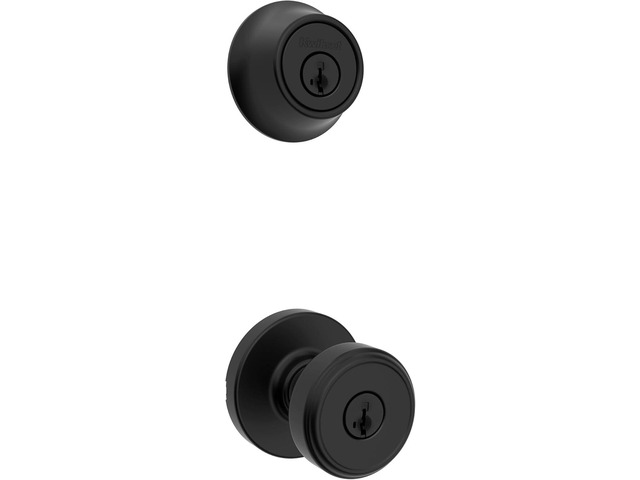 Kwikset Maven Front Door Lock Handle and Deadbolt Set, Entry Handleset Round Exterior with Interior Door Knob, Secure Locking Deadbolt, Matte...