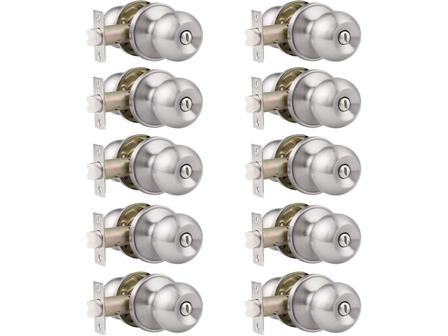 Probrico 10 Pack Bed/Bath Room Round Door Knob,Privacy Function for Bathroom/Bedroom,Interior Door Knobs with Lock Satin Nickel Finish,...
