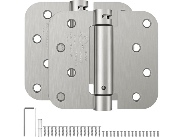 HOSOM Self Closing Spring Loaded Hinges, 4 Inch, Adjustable Tension for Garage, Front, Back Door, UL Listed, Left and Right Hand, 5/8'' Radius...