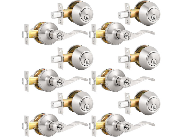 6 Pack-Front Door Entry Lever Lockset and Deadbolt Combination Set,keyed Alike Single Cylinder Deadbolts with Entry Door Lever Combo Pack,Nickel...
