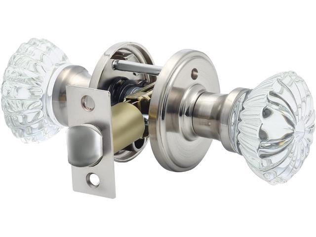 Cielsa Dawn Glass Door Knobs Interior with Lock, Satin Nickel Door Handles, Crystal Door Knobs with Lock(Satin Nickel, Privacy)