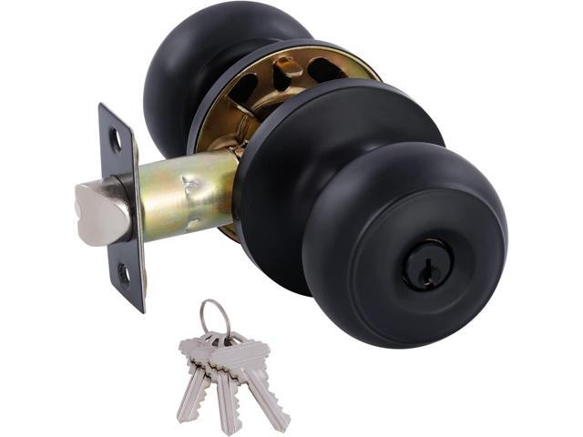 Matte Black Door Knobs Interior Keyed Difference Entry Front Bedroom Doorknobs with Lock Flat Ball Handle Lock Sets