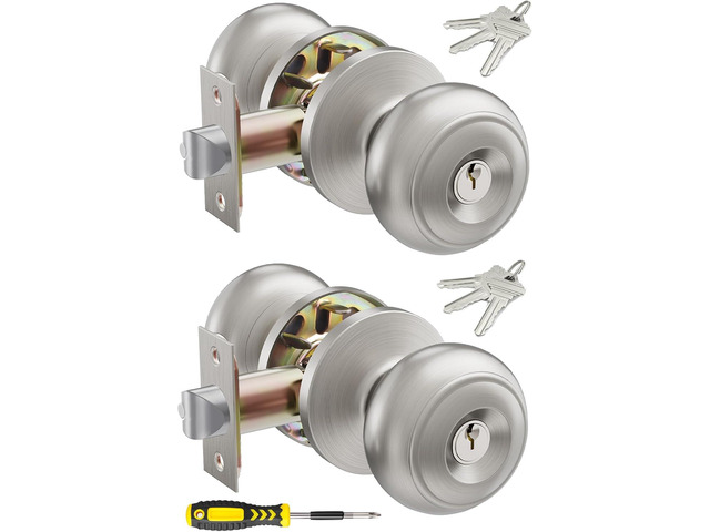 2 Pack Keyed Entry Door Knob Set, All Keyed Same Exterior and Interior Stainless Steel Door Locks, Satin Nickel Front/Entrance Door Knobs Handle