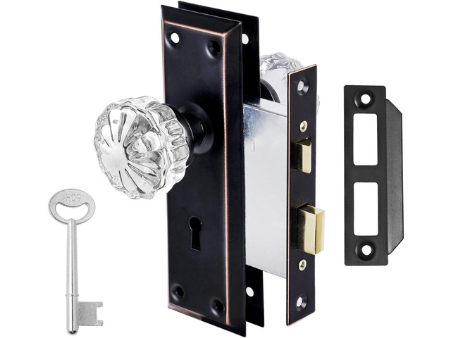 Mortise Lock Set for Interior Door, Crystal Glass Door Knobs with Lock and Skeleton Key, Old Door Knob Replacement, Vintage Antique Door...