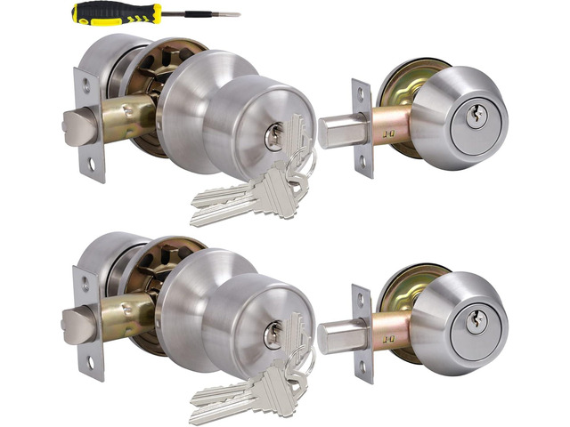 Lanwandeng 2 Sets Keyed Alike Entry Door Knobs and Single Cylinder Deadbolt Lock Combo Set Security for Entrance and Front Door, All Keyed Same...