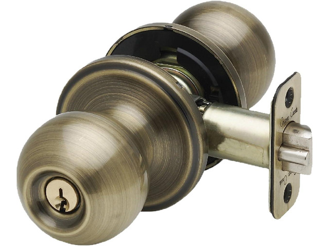 Copper Creek BK2040AB Ball Door Knob, Keyed Entry Function, 1 Pack, in Antique Brass