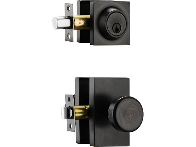 Aged Bronze Black Door Knobs Interior,Exterior Door Knob with Deadbolt Lock Set,Heavy Duty Door Knob with Lock