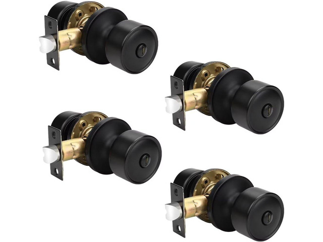 Privacy Interior Black Door Knob with Lock for Bedroom and Bathroom, Flat Indoor Keyless Door Lock for Bedrooms, Modern Matte Black Door Handles...