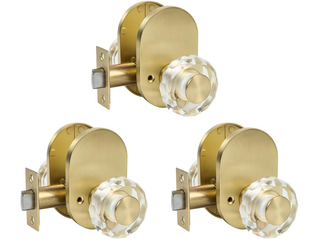 Gold Door Knob Interior,Privacy Door Knob for Bathroom and Bedroom, keyless Entry Door Lock,Anti-Lock Function, Round Clear Crystal Bathroom Door...