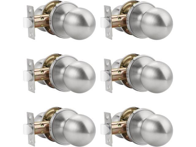 6 Pack Keyless Indoor Door Knob, Passage Door Knobs, Interior Door Knobs, Satin Nickel, Stainless Steel