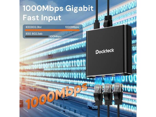 Ethernet Splitter 1 to 3 1000Mbps, Dockteck Internet Cable Splitter 1 in 3 Out High Speed Switch Network Gigabit for LAN RJ45 Port Router Switch...