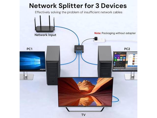 Ethernet Splitter 1 to 3 1000Mbps, Dockteck Internet Cable Splitter 1 in 3 Out High Speed Switch Network Gigabit for LAN RJ45 Port Router Switch...