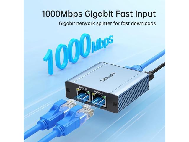 MT-VIKI Ethernet Splitter 1 to 2 High Speed 1000Mbps, Gigabit Dual RJ45 Splitter Adapter for Cat5/5e/6/7/8 Cable [2 Devices Simultaneously Networking]