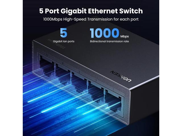 UGREEN Ethernet Switch, 5 Port Gigabit Ethernet Splitter, Plug & Play, Wall Mount & Desktop Network Switch Hub, Unmanaged, Compact, with LED,...