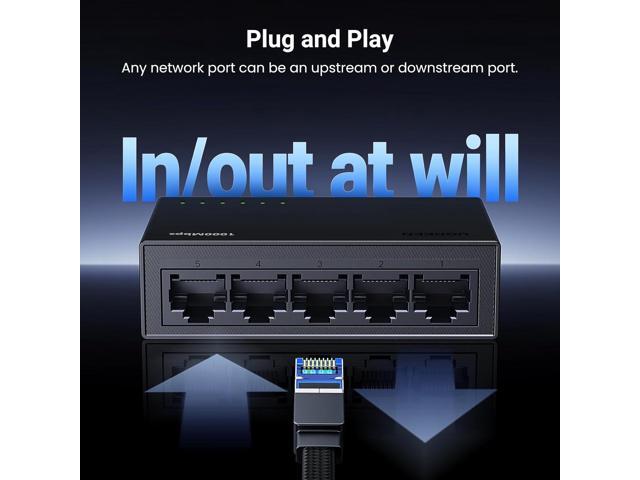 UGREEN Ethernet Switch, 5 Port Gigabit Ethernet Splitter, Plug & Play, Wall Mount & Desktop Network Switch Hub, Unmanaged, Compact, with LED,...