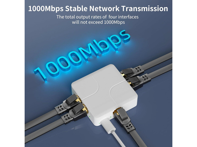 4 Port Gigabit Ethernet Switch, Ethernet Splitter with USB Power Cable, Support 4 Devices Simultaneously Networking, 5 RJ45 Ports Splitter Adapter...