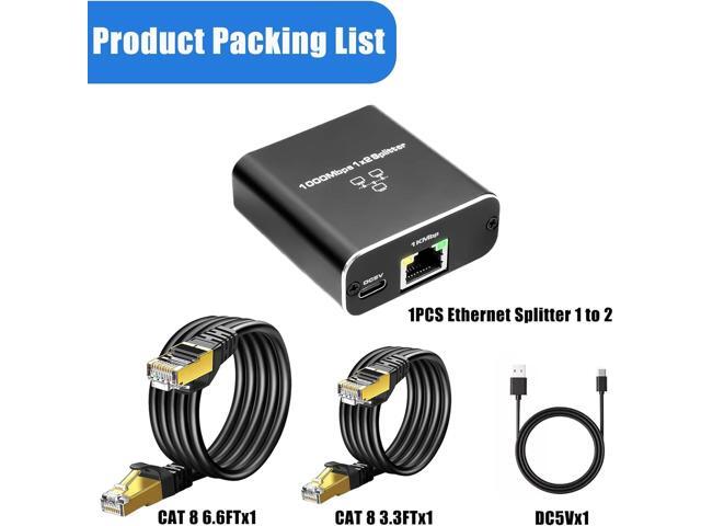 Ethernet Splitter 1 to 2, Kit with 2 Cat8 Cables (3FT & 6FT), 1000Mbps High-Speed Gigabit LAN RJ45 Splitter Adapter for Router, Switch, Modem ...