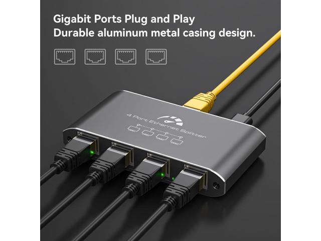 Ethernet Splitter 1 to 4 1000Mbps High Speed Internet Splitter, Gigabit Network Splitter with an Ethernet Cable and a USB Power Cable, 1 in 4 Out...