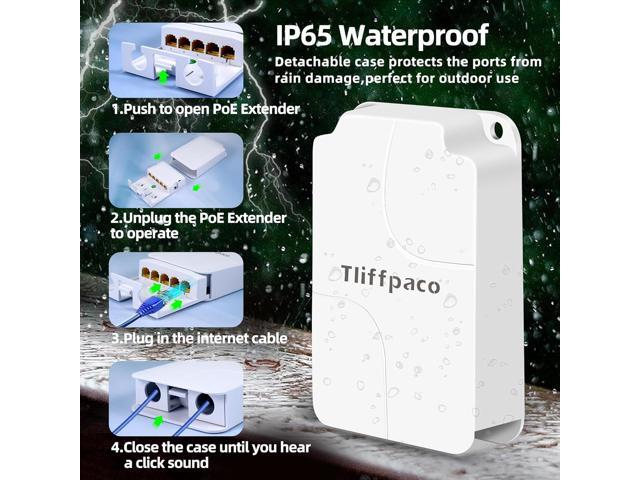 Outdoor Gigabit PoE Extender, 5 Port PoE Repeater, 90W in 60W Out Switch, Waterproof, Vlan, IEEE802.3af/at/bt Extend Additional 100m(328ft),...