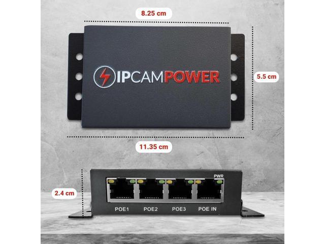 POE Powered 3 Port Switch & Network Cat5 Cat6 Midspan Cable Range Extender Pass Through Repeater for IP Cameras - Gigabit 10/100/1000