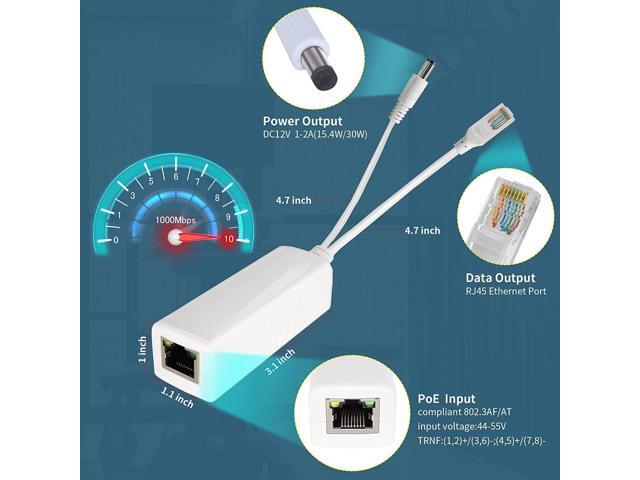 Gigabit PoE Splitter Adapter,12V 2A Output,1000Mbps, IEEE 802.3AF/at, Suitable for IP Cameras, AP WiFi, IP Phones, and Other DC Power Supply...