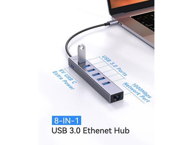 USB 3.0 Hub, 8 Ports USB Ethernet Hub, with 7 USB 3.0 Port, 5V Extra Power Port, Aluminum Shell USB A HUB, USB Expander for Laptop, Flash Drive,...