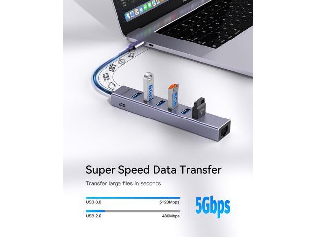 USB 3.0 Hub, 8 Ports USB Ethernet Hub, with 7 USB 3.0 Port, 5V Extra Power Port, Aluminum Shell USB A HUB, USB Expander for Laptop, Flash Drive,...