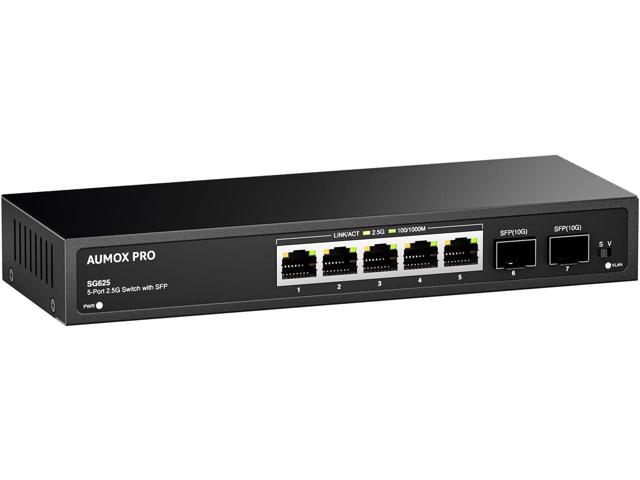 7 Port 2.5Gb Unmanaged Ethernet Switch with 5* 2.5G Base-T Ports, 2*10G SFP Ports, AUMOX PRO 65 Gbps Vlan Switching Capacity Compatible with...