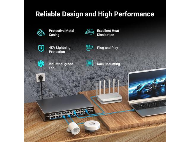 24 Port PoE Switch Unmanaged, 24 Port PoE+@400W, 2 Gigabit Uplink Ports, NICGIGA 26 Port Network Power Over Ethernet Switch, VLAN Mode, 250m...