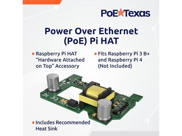 PoE Texas Raspberry Pi PoE Hat - Power Over Ethernet PiHat Fits Raspberry Pi 3 B+ and Pi 4 - Slim, Sleek, Compact, Heat Sink, Fanless - Works with...