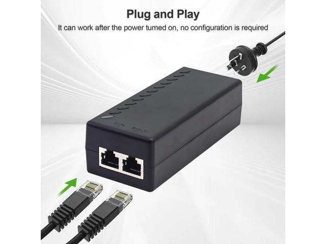 Gigabit PoE+ Injector for Ethernet, 30W 48V with 10/100/1000Mbps & IEEE 802.3af/at Compliance. Extend Network up to 100M (328 ft) Plug and PlayBlack