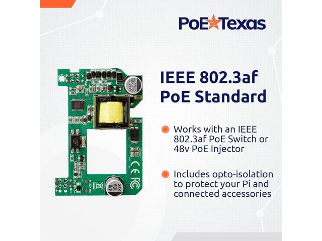 PoE Texas Raspberry Pi PoE Hat - Power Over Ethernet PiHat Fits Raspberry Pi 3 B+ and Pi 4 - Slim, Sleek, Compact, Heat Sink, Fanless - Works with...