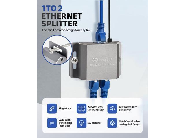 ethernet Splitter 1 to 2 ethernet hub 2 Port,RJ45 Cable Splitter fixable RJ45 Internet Switch Internet Splitter, 1000Mbps for Cat 5/5e/6/7/8...