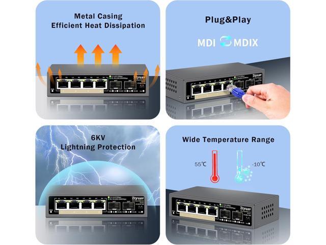 6 Port Unmanaged 2.5G Ethernet Switch with 4 x 2.5G RJ-45 Base-T Ports, 2 x 10G SFP+, Ports Speed Auto-Negotiation-100/1000/2500Mbps, One-Key VLAN,...