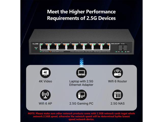 8 Port 2.5Gb Web Managed Ethernet Network Switch with 8 x 2.5 Gigabit 1 x 10G SFP+ Work with 10-100-1000Mbps Devices 60G Bandwidth Fanless...